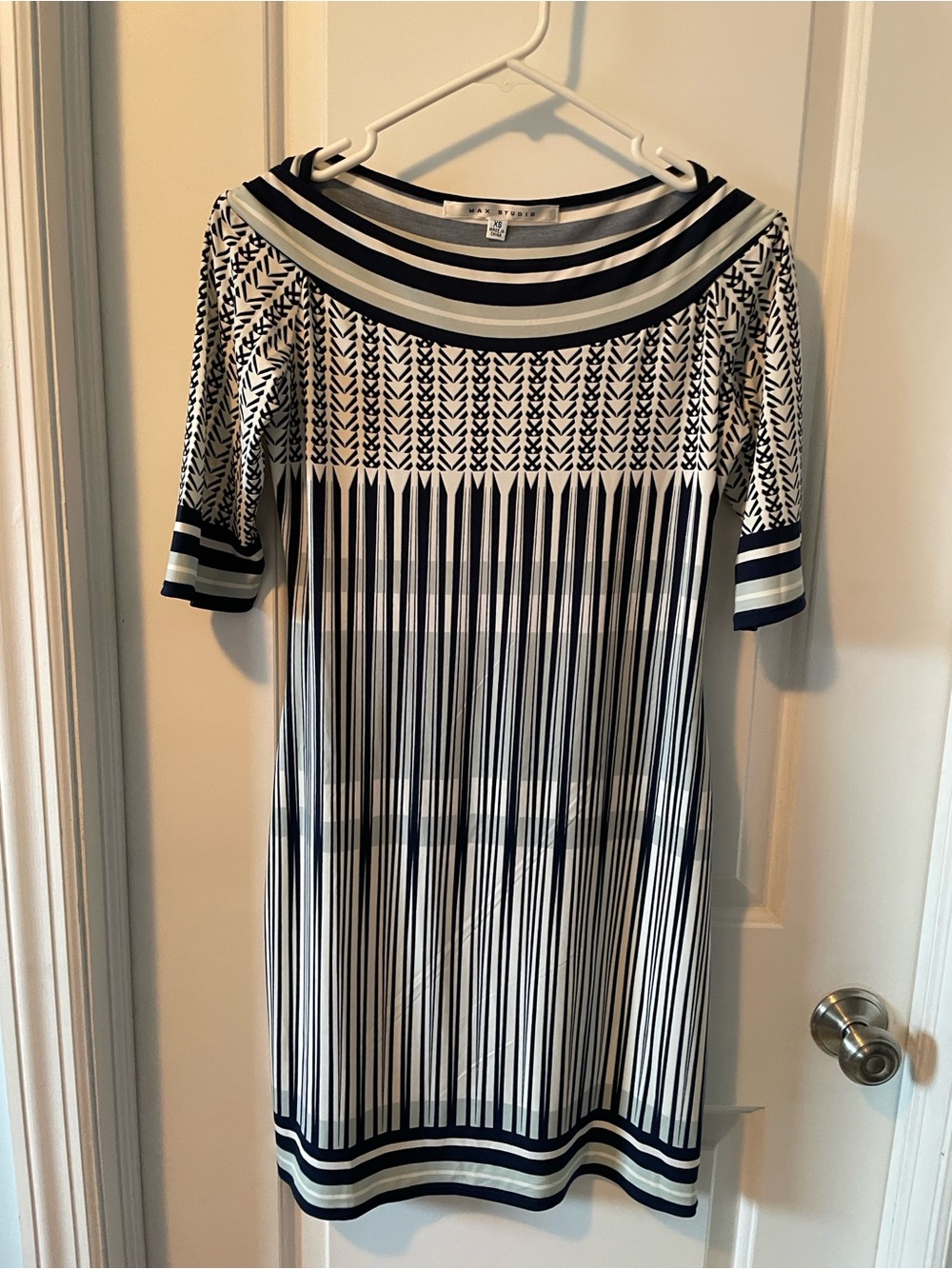 Max Studio Navy and White Patterned Midi Dress